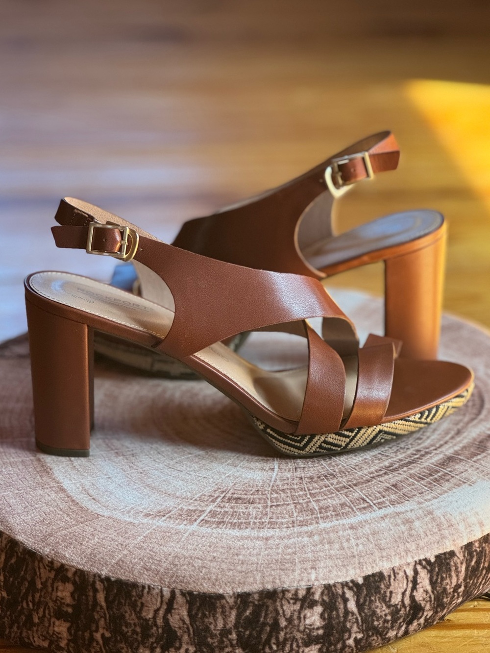 NWOT  Rockport Brown Leather Slingback Sandals